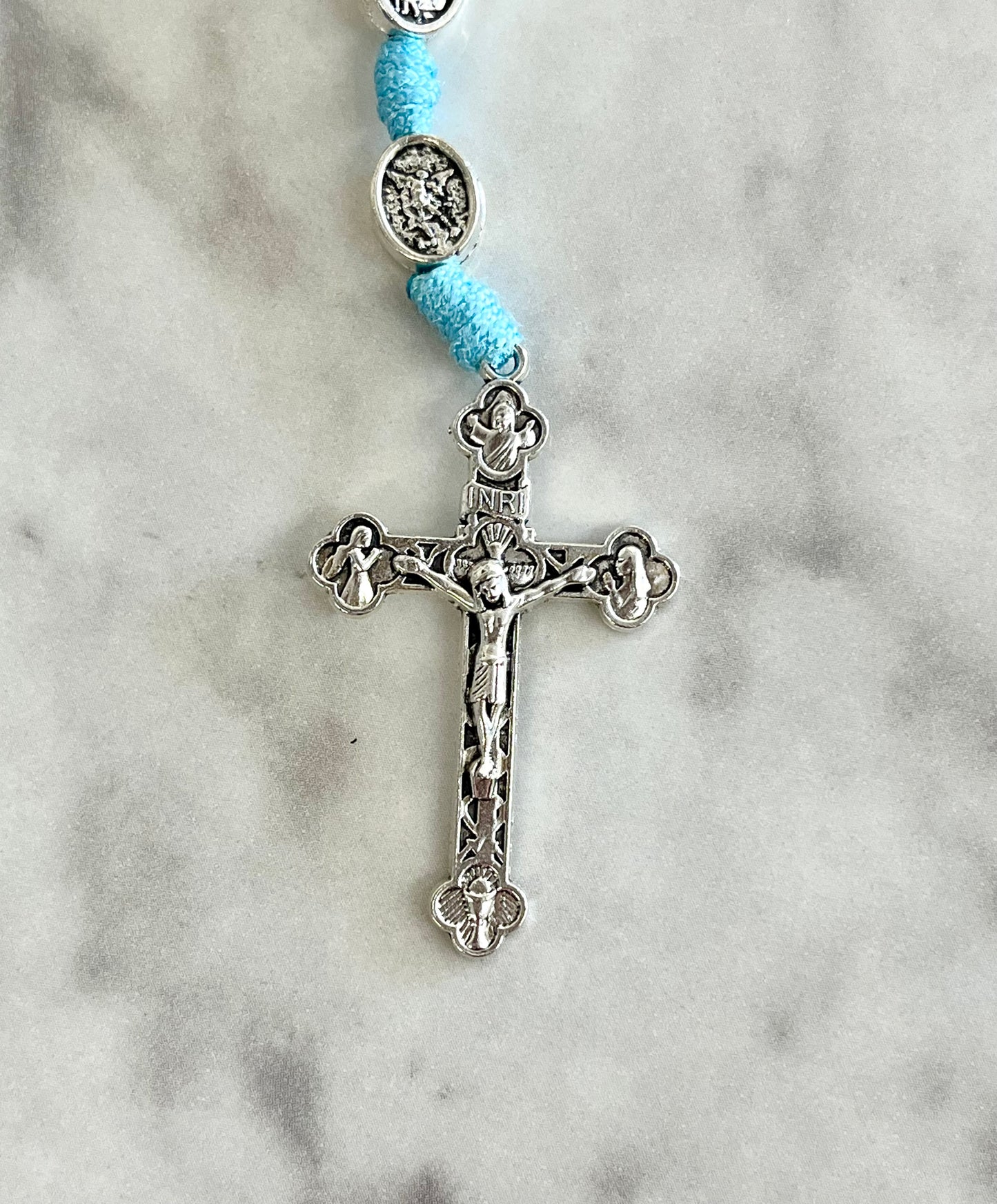 Guardian Angel St. Michael One Decade Small Medal Rosary with Light Blue Cord
