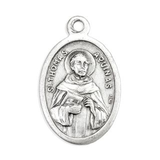 1" Oval Antiqued Silver Oxidized Saint Thomas Aquinas Medal