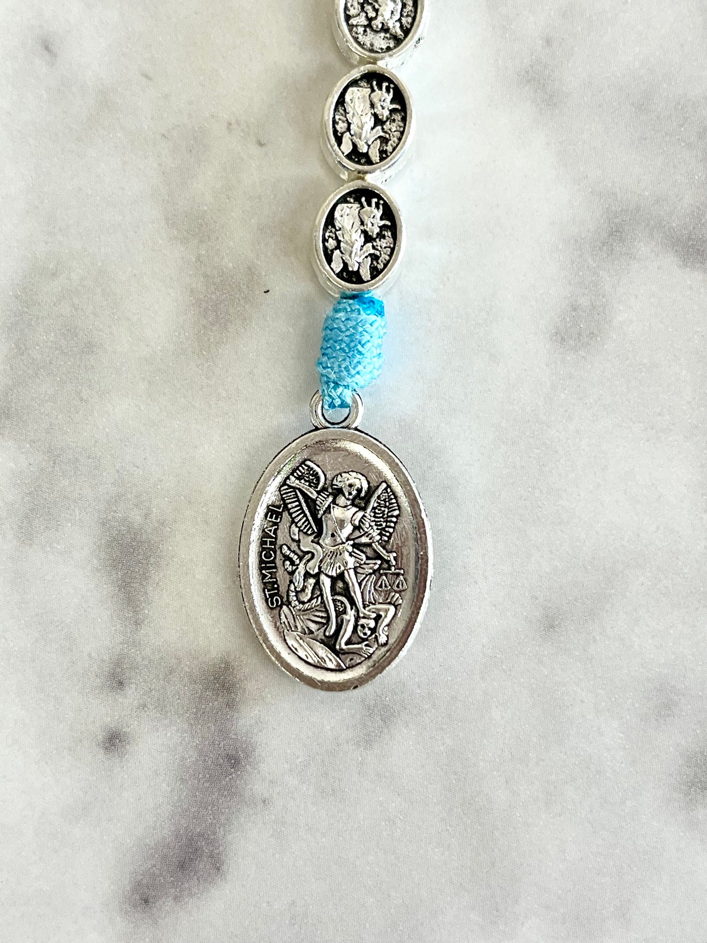Guardian Angel St. Michael One Decade Small Medal Rosary with Light Blue Cord