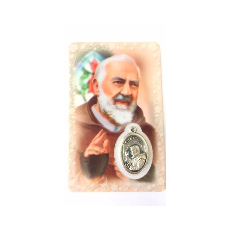 St. Padre Pio Prayer Card with Medal