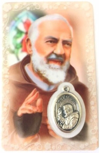 St. Padre Pio Prayer Card with Medal