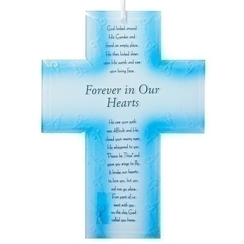 Forever In Our Hearts Glass Memorial 7.5" Crucifix