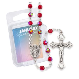January Garnet Glass Aurora Borealis Birthstone Rosary