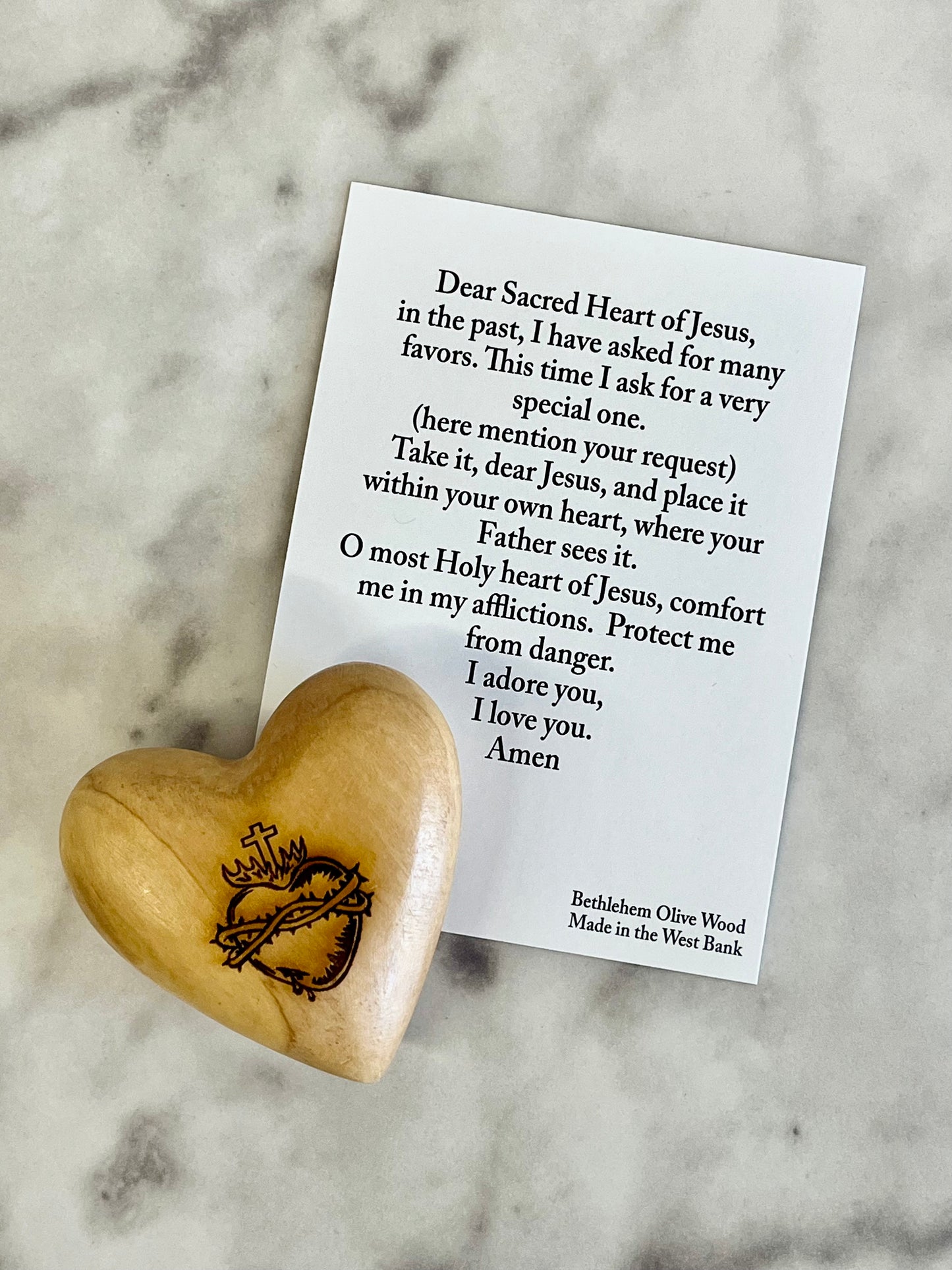 Large Comfort Heart with Sacred Heart of Jesus - Olive Wood from Bethlehem - Fits In The Palm Of Your Hand