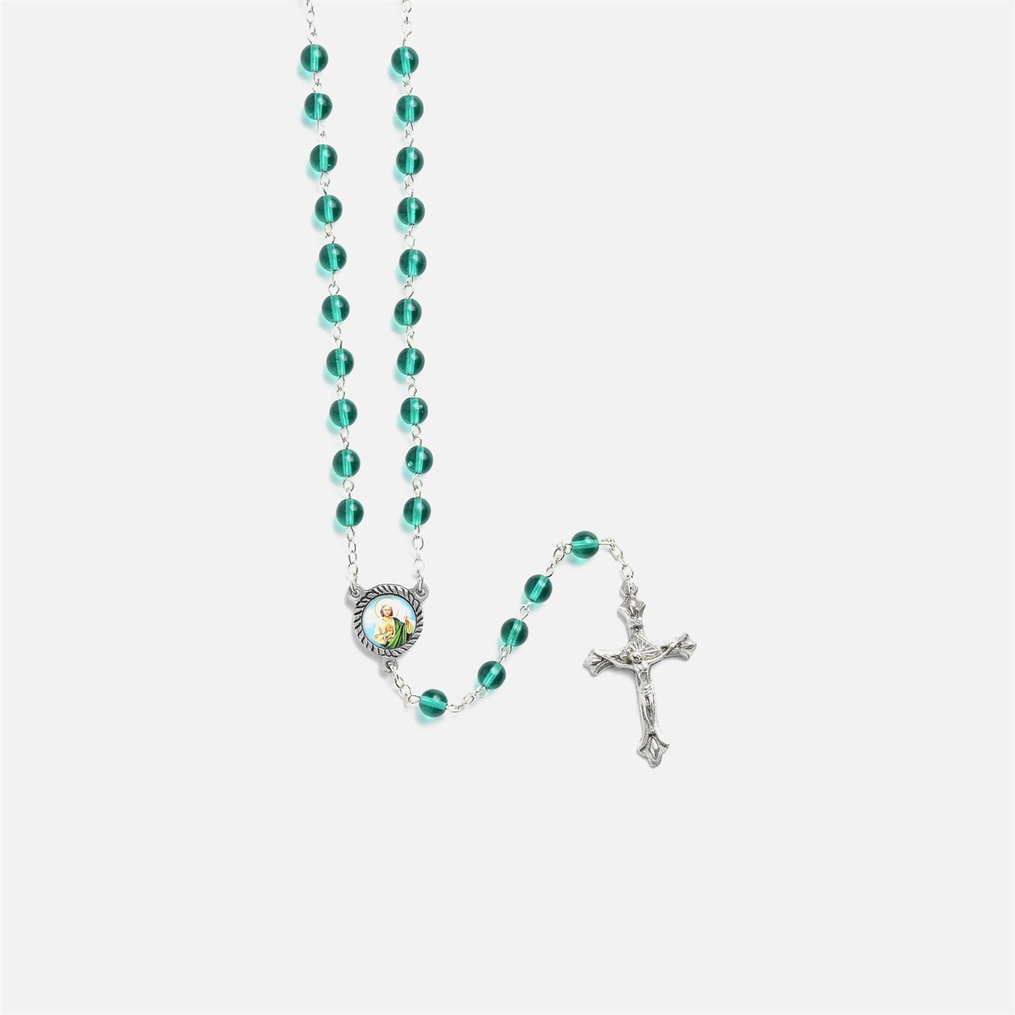 St. Jude Green Crystal Bead Rosary