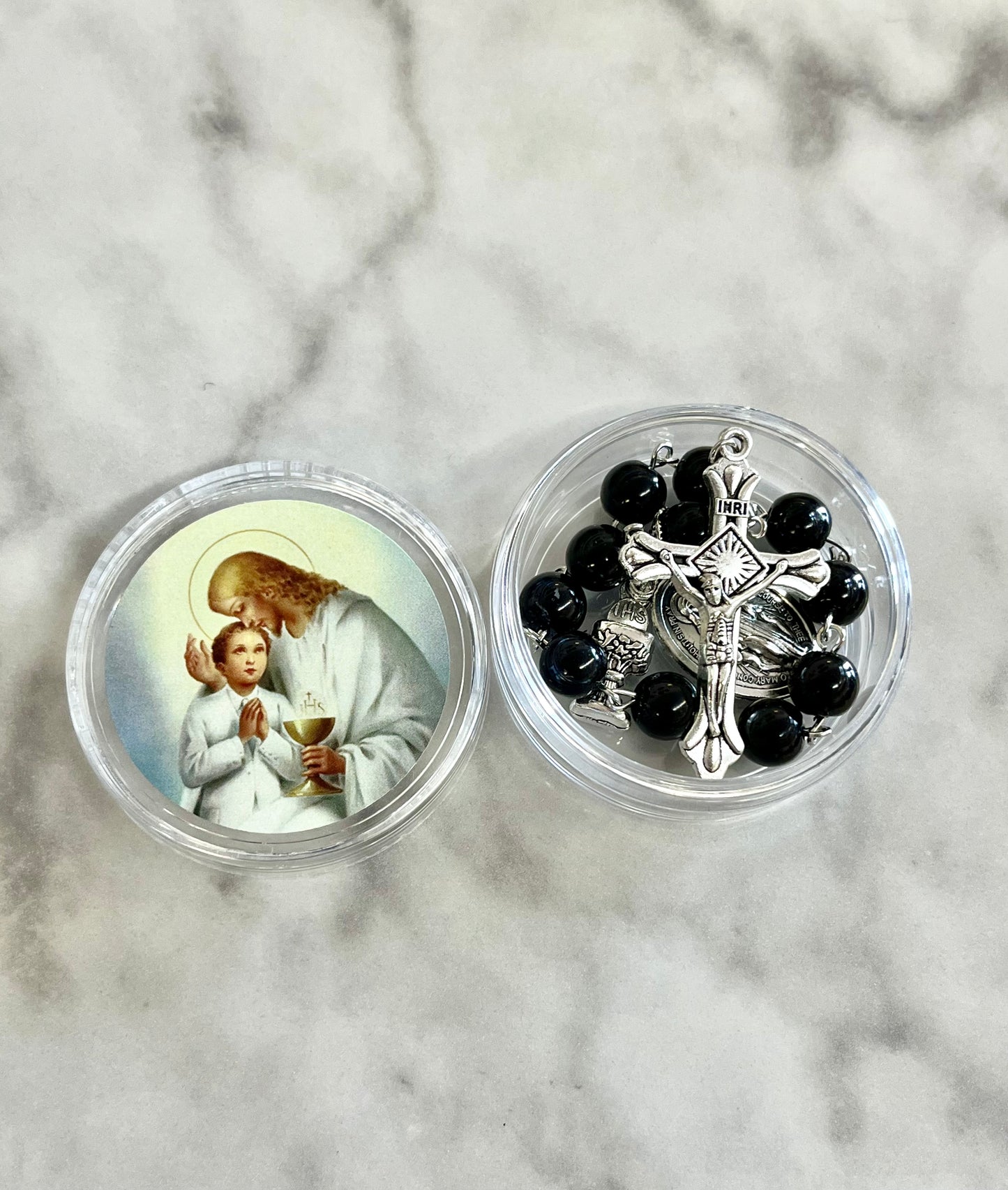 First Communion Black Bead One Decade Rosary for Boy
