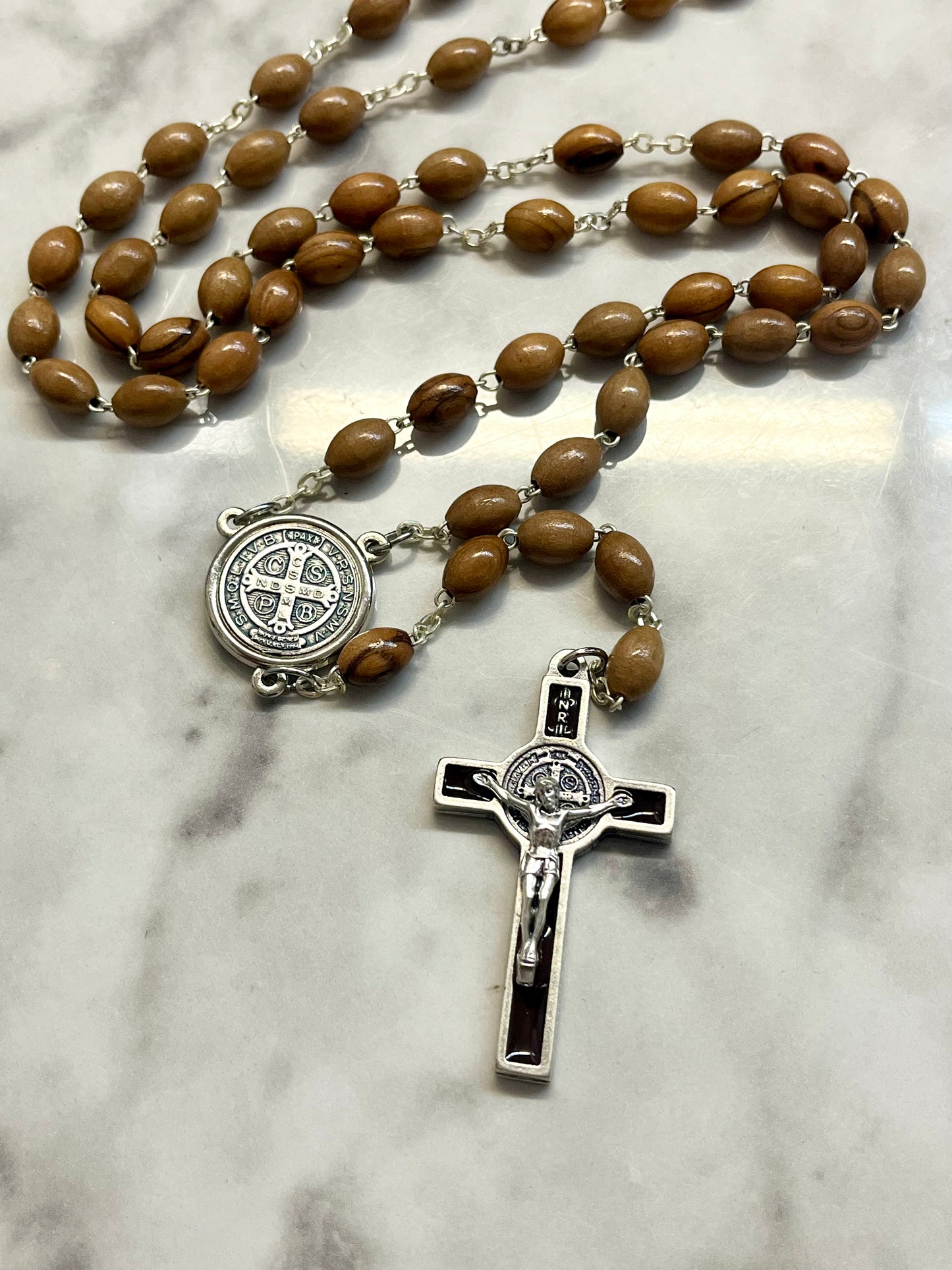 St. Benedict Olive Wood & Brown Enamel Rosary – A Timeless Symbol of Faith and Protection