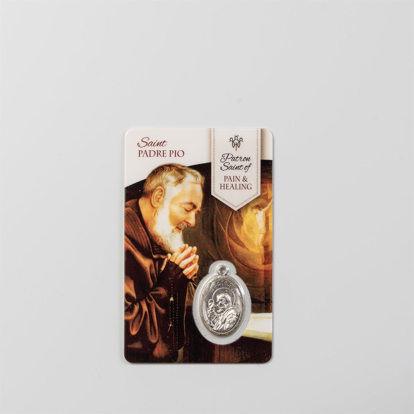 St. Padre Pio Prayer Card with Medal - Patron Saint of Pain & Healing