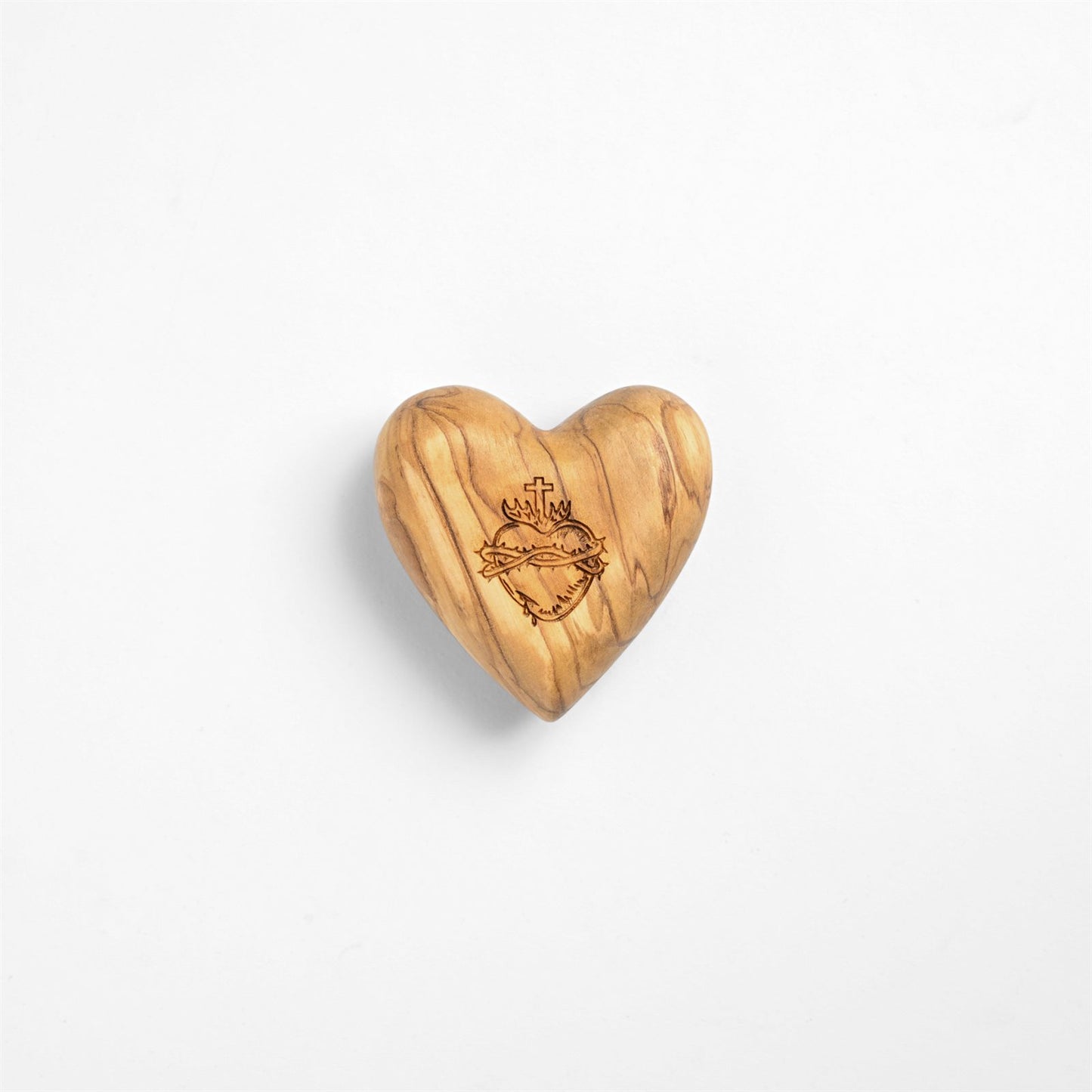 Large Comfort Heart with Sacred Heart of Jesus - Olive Wood from Bethlehem - Fits In The Palm Of Your Hand