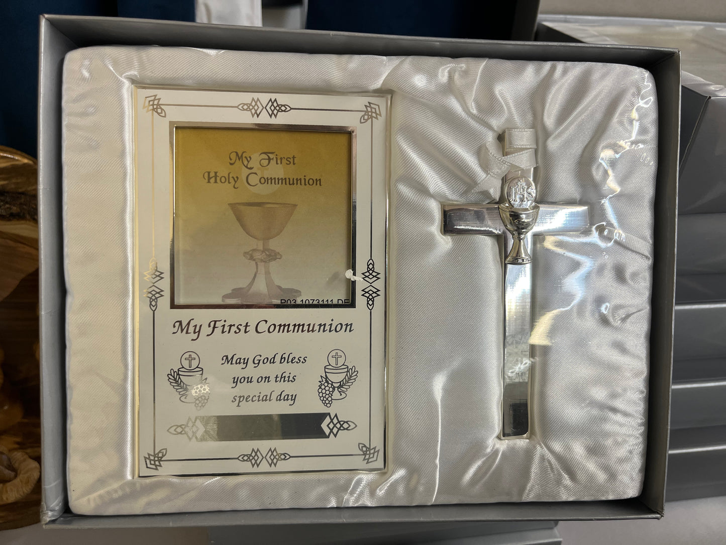First Holy Communion Silver Engravable Plaque and Cross Set