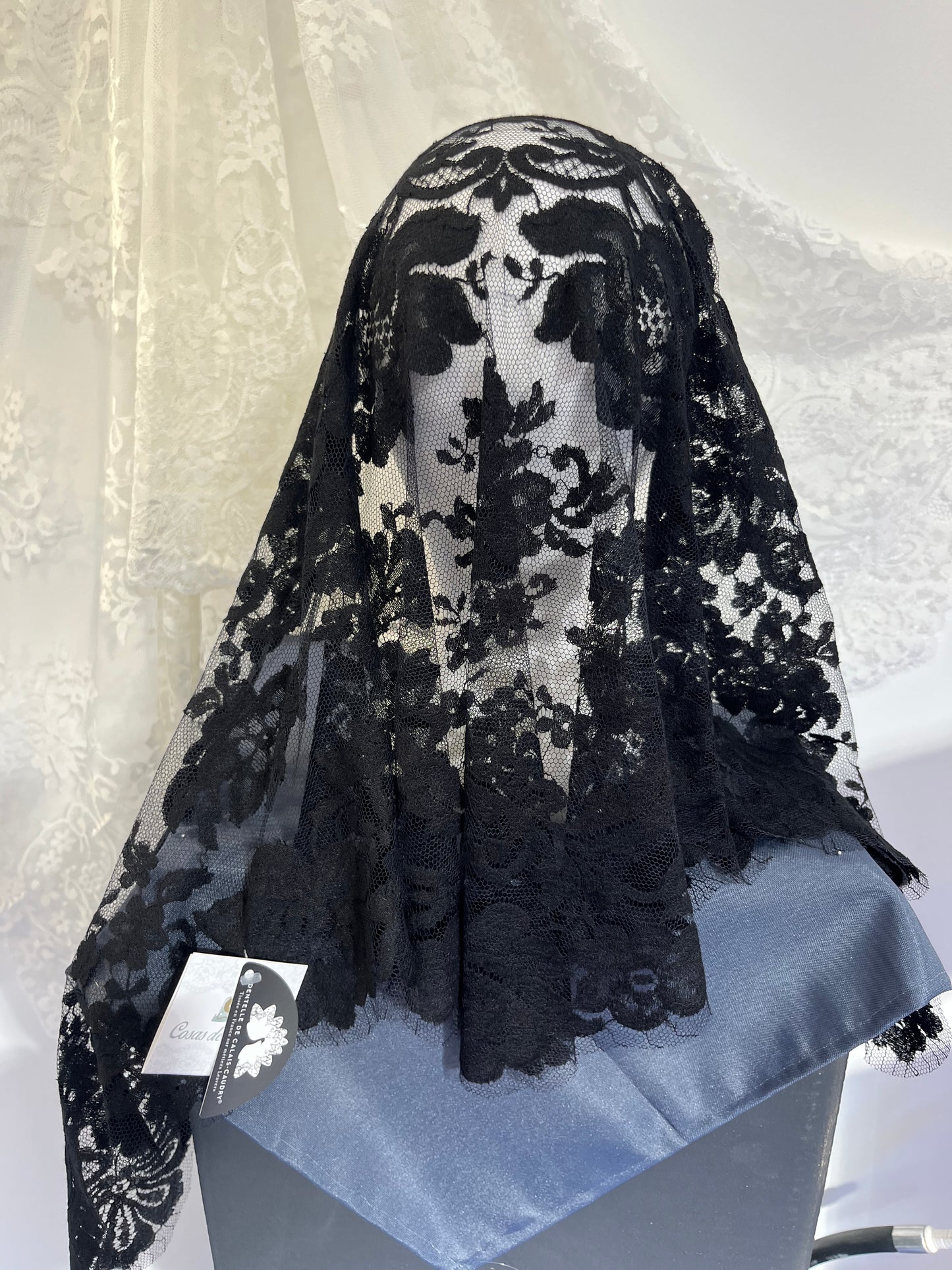 Black Medallion Mass Veil - Handcrafted in France