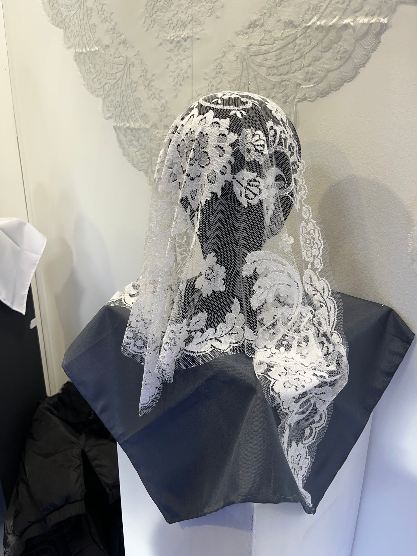 Black Medallion Mass Veil - Handcrafted in France