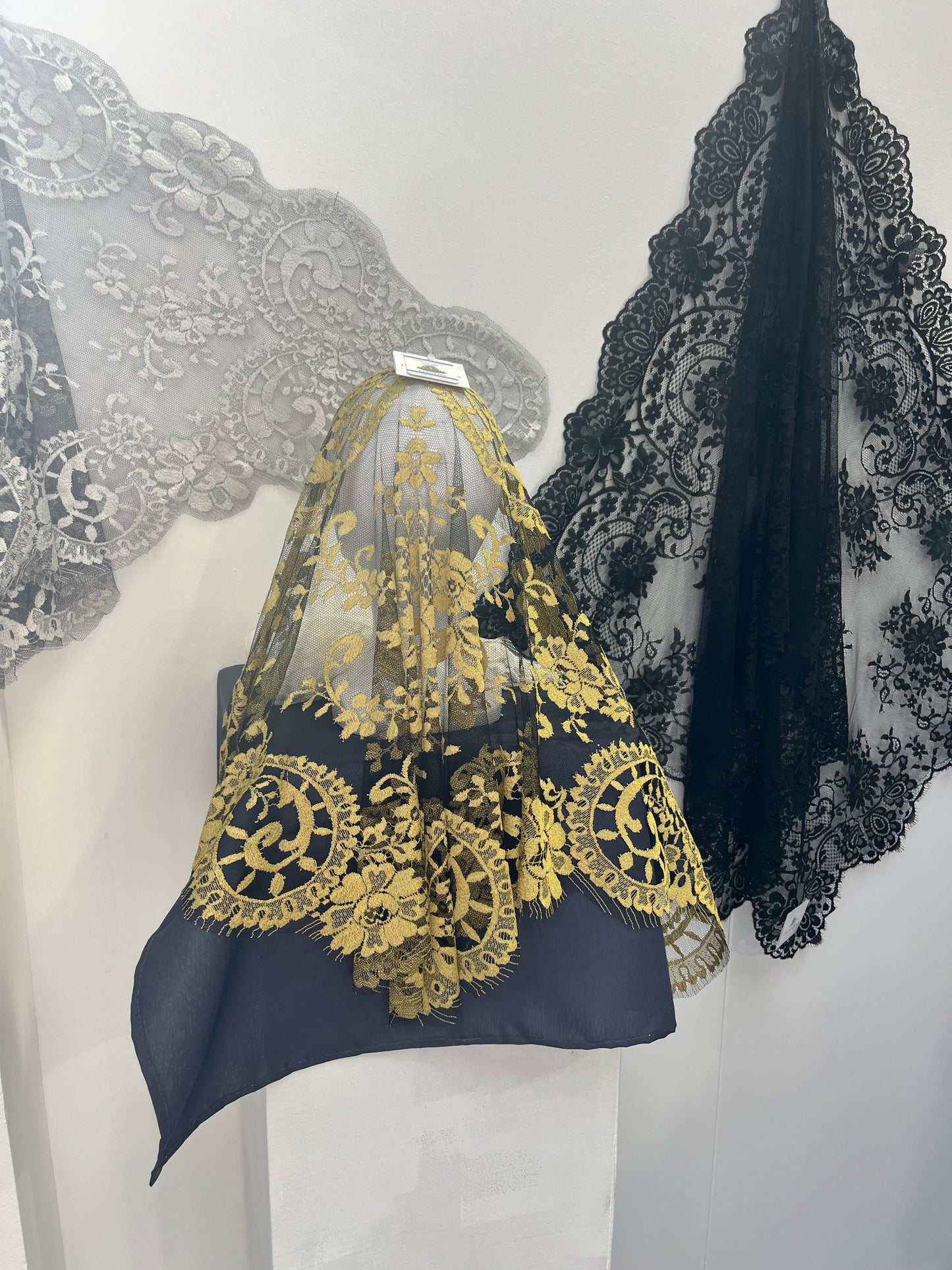 Black Medallion Mass Veil - Handcrafted in France