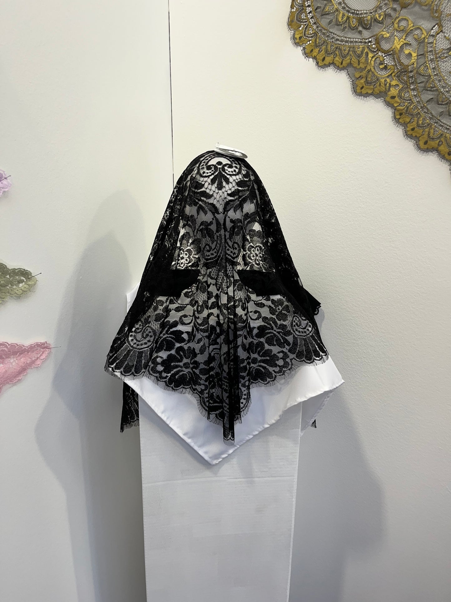 Black Medallion Mass Veil - Handcrafted in France