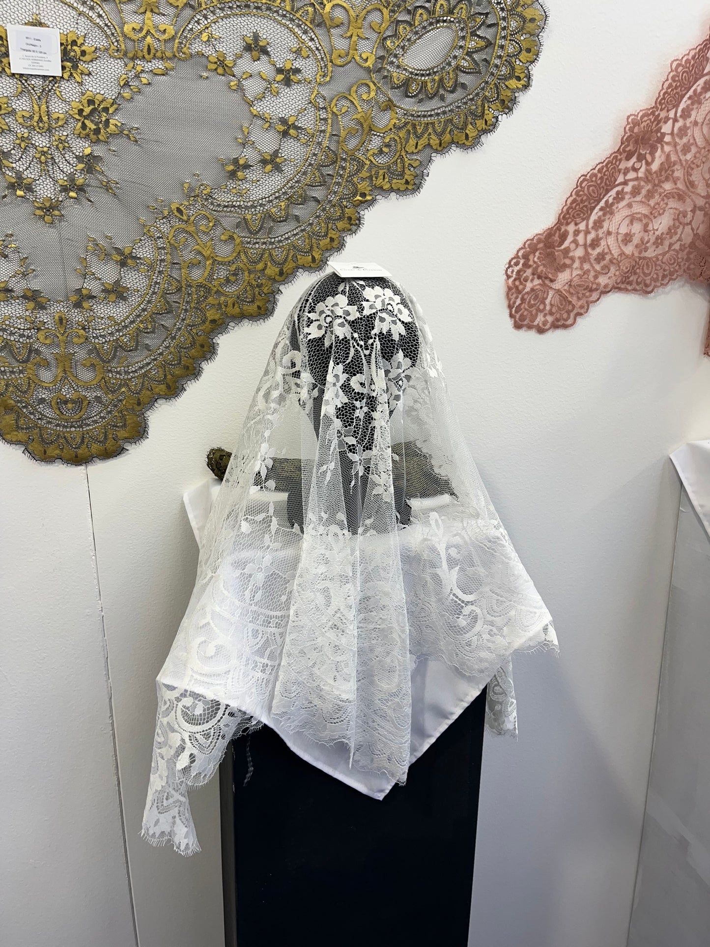 Black Medallion Mass Veil - Handcrafted in France