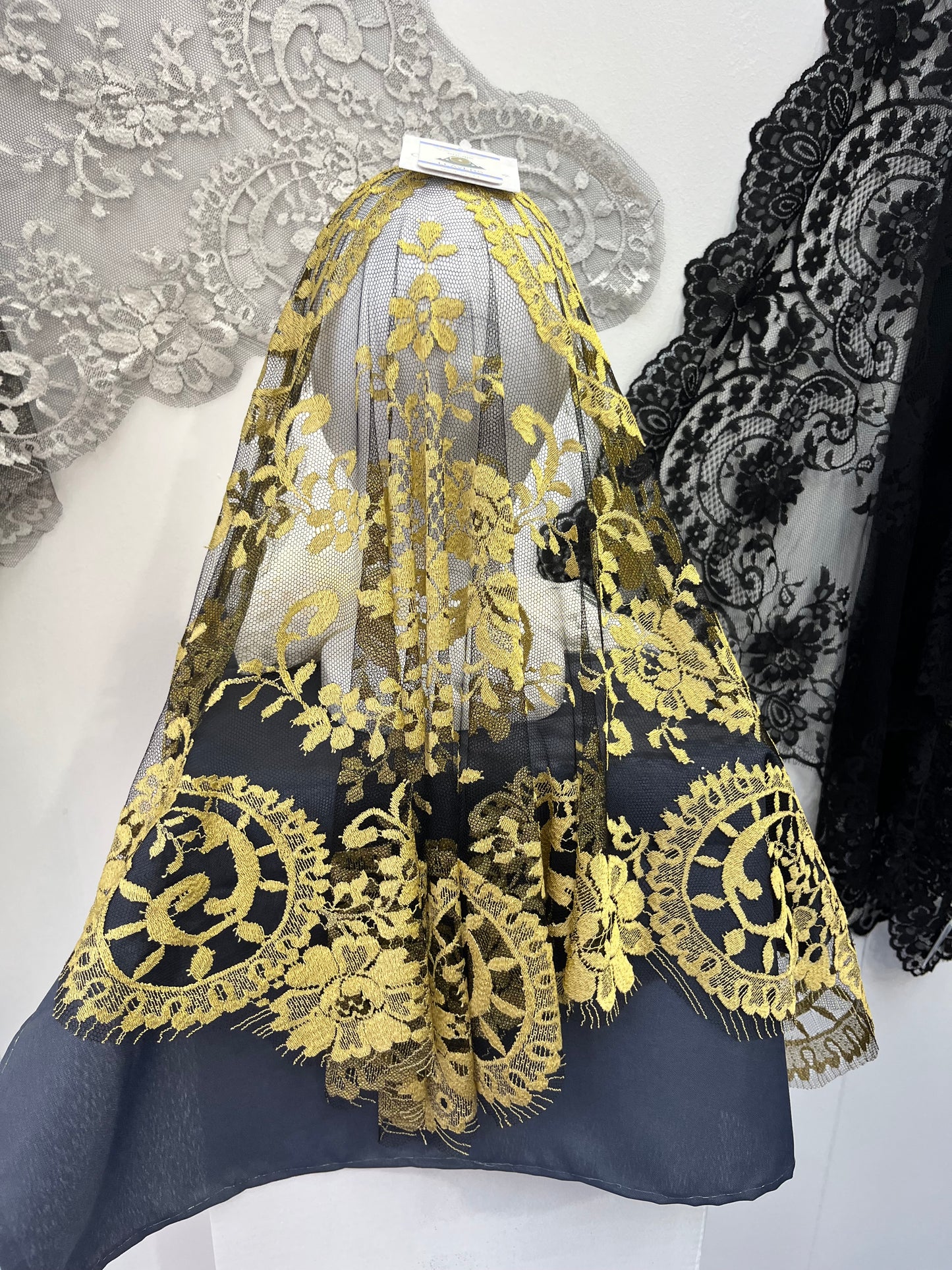 Black Medallion Mass Veil - Handcrafted in France