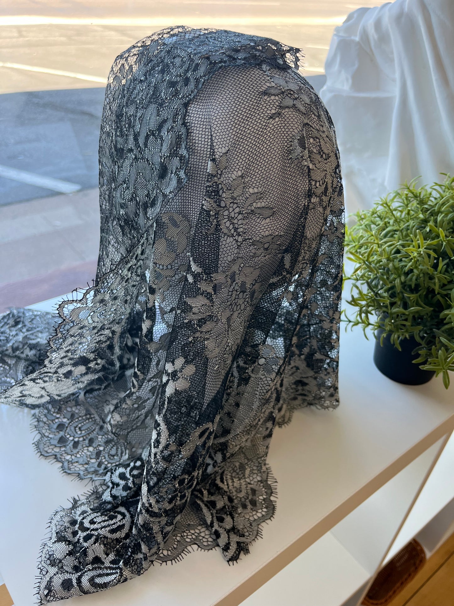 Black Medallion Mass Veil - Handcrafted in France