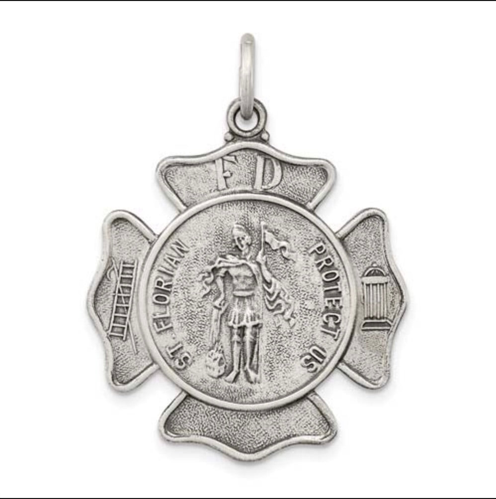 Sterling Silver 15/16" Engravable St. Florian Badge Medal