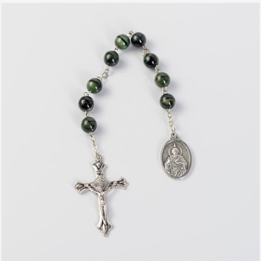 St. Jude Rosary Chaplet with Green Marbled Beads