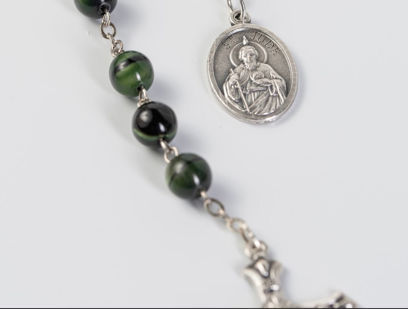 St. Jude Rosary Chaplet with Green Marbled Beads