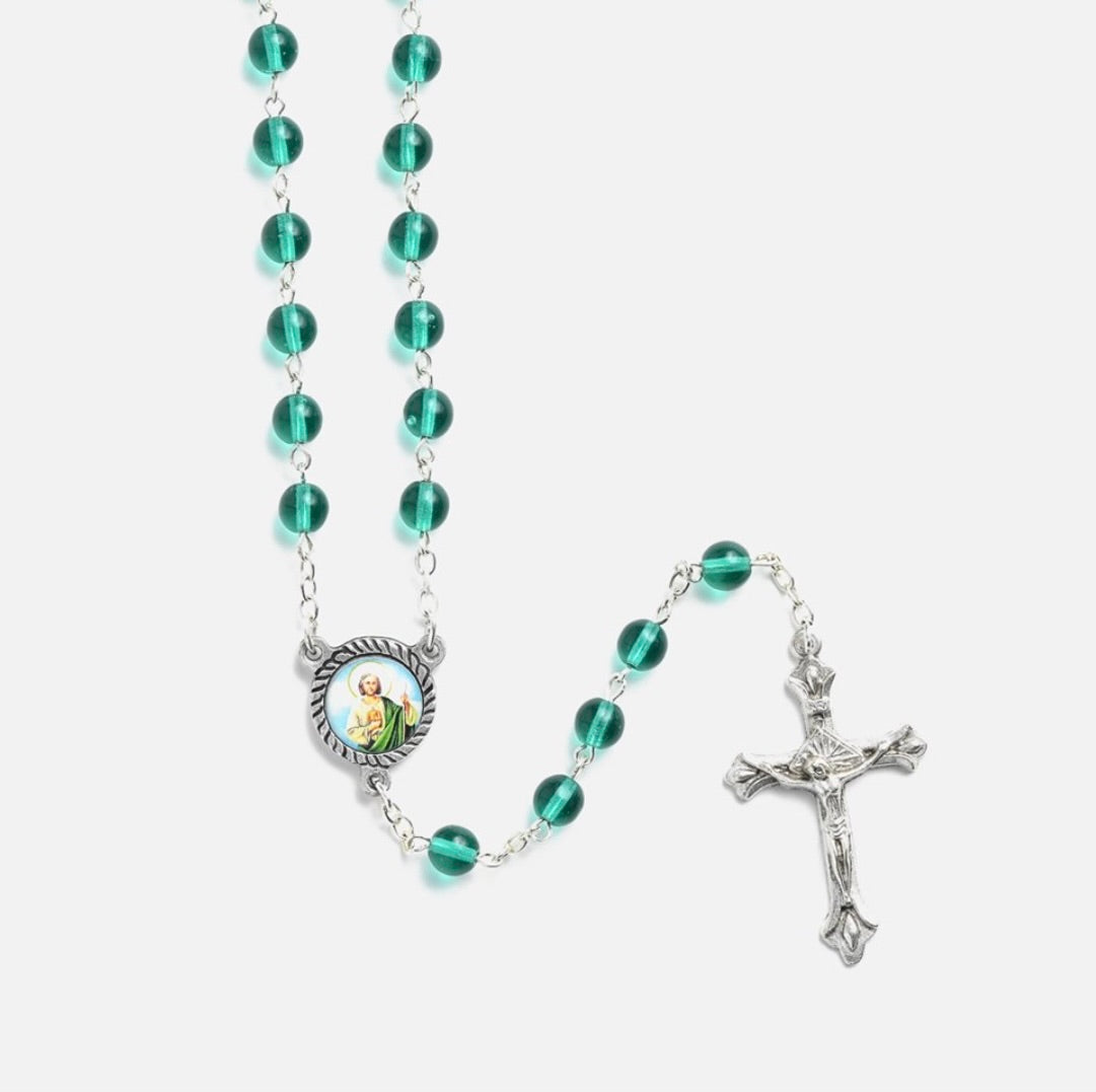St. Jude Green Crystal Bead Rosary