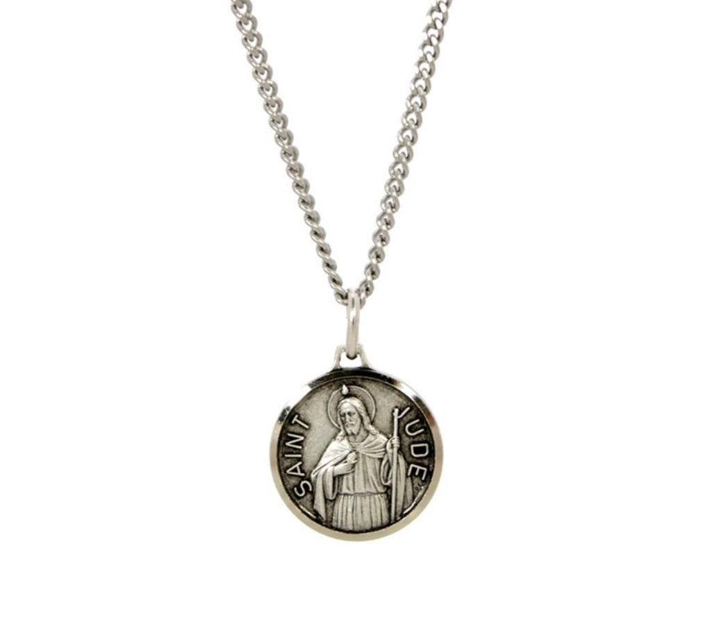 St. Jude Medal with 18" Chain – Silver Plated – Made in France