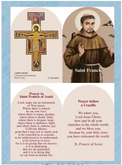 Saint Francis Arched Prayer Card with San Damiano Crucifix – Prayer of St. Francis