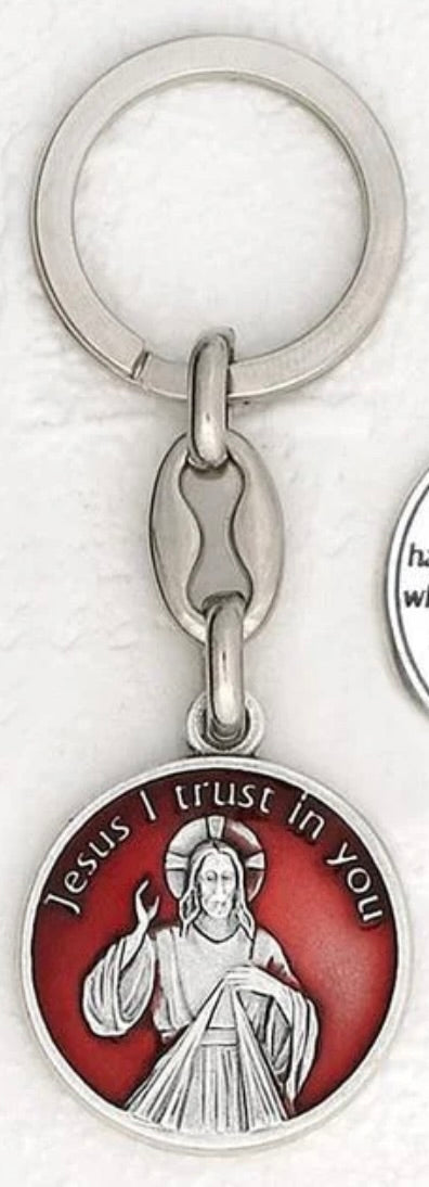 Divine Mercy Red Enamel Keyring