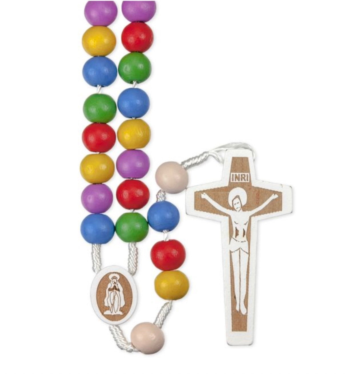 Multicolored Wood Bead Corded Rosary