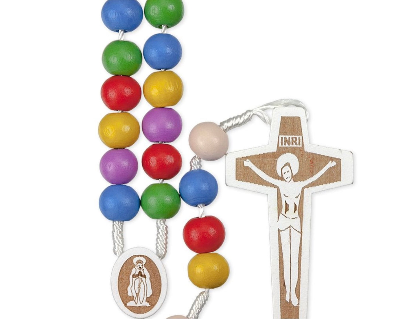 Multicolored Wood Bead Corded Rosary