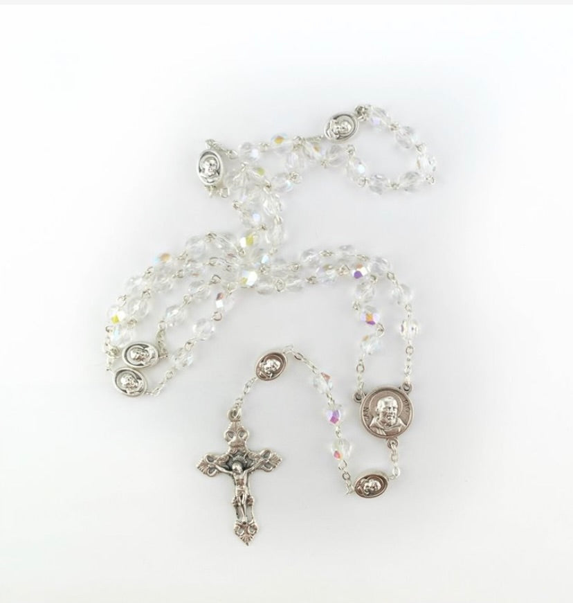 Padre Pio Relic Crystal Bead Rosary