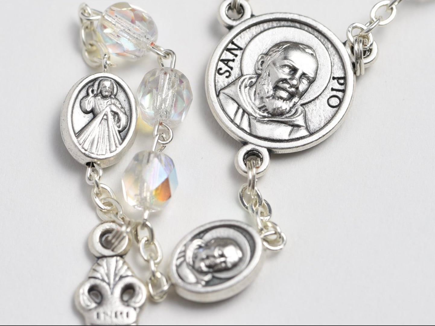 Padre Pio Relic Crystal Bead Rosary