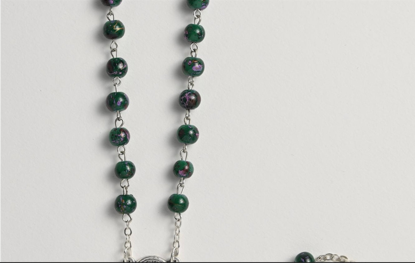 Traditional Miraculous Medal Rosary with Artistic Green Beads