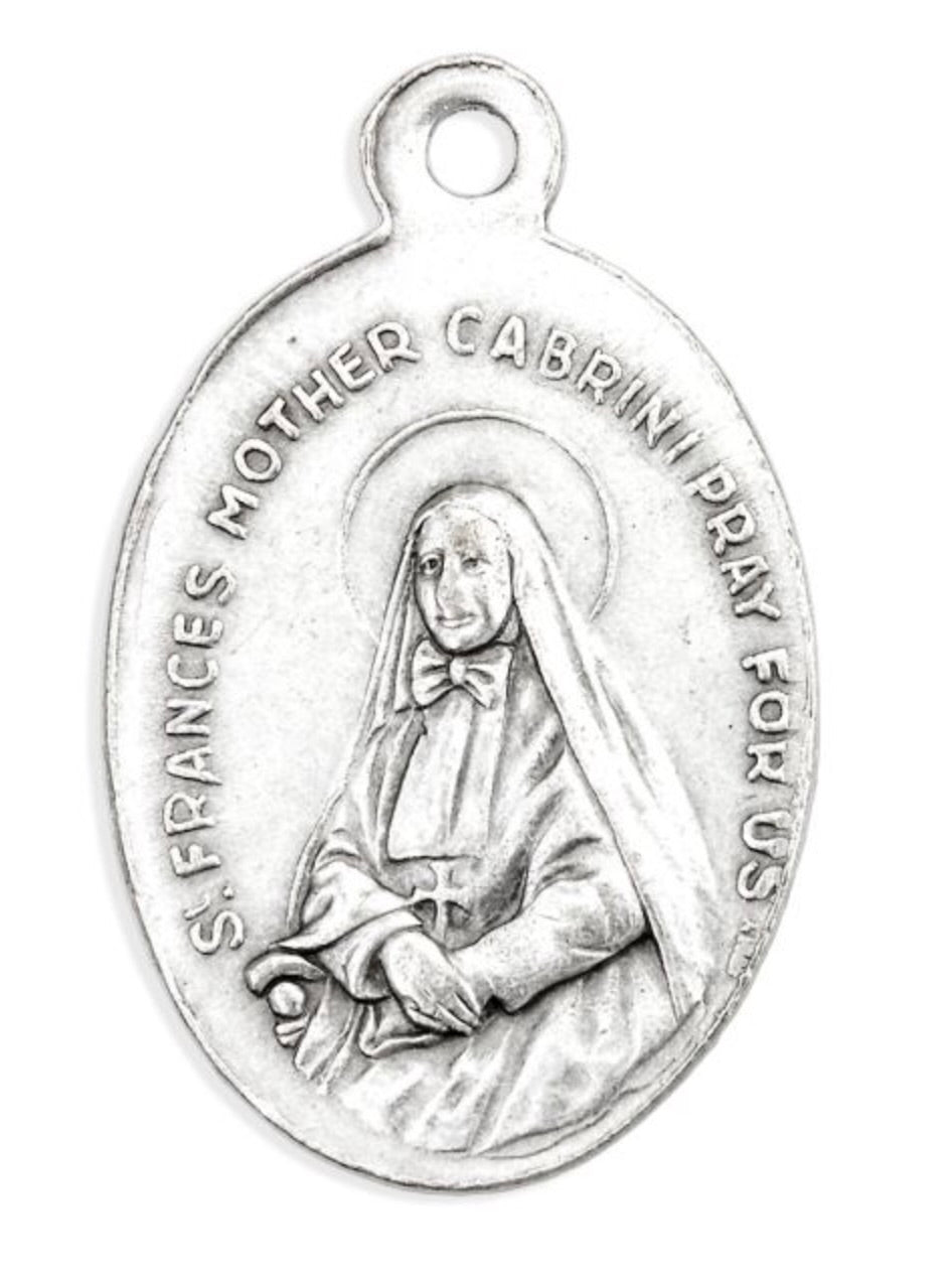 1" Oval Antiqued Silver Oxidized St. Francis Xavier and St. Frances Mother Cabrini Medal