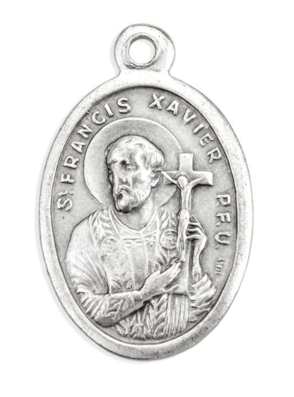 1" Oval Antiqued Silver Oxidized St. Francis Xavier and St. Frances Mother Cabrini Medal