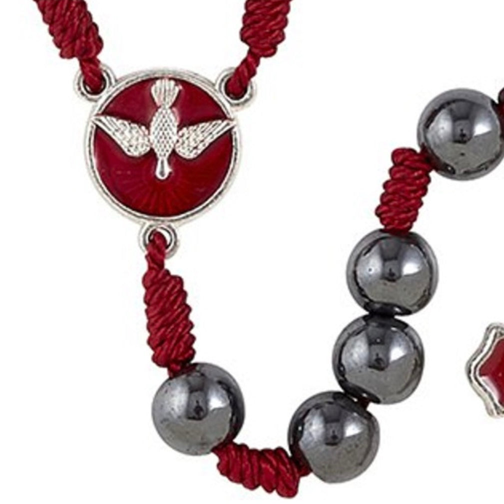 Soldier of Christ Red and Dark Hematite Silver Confirmation Rosary