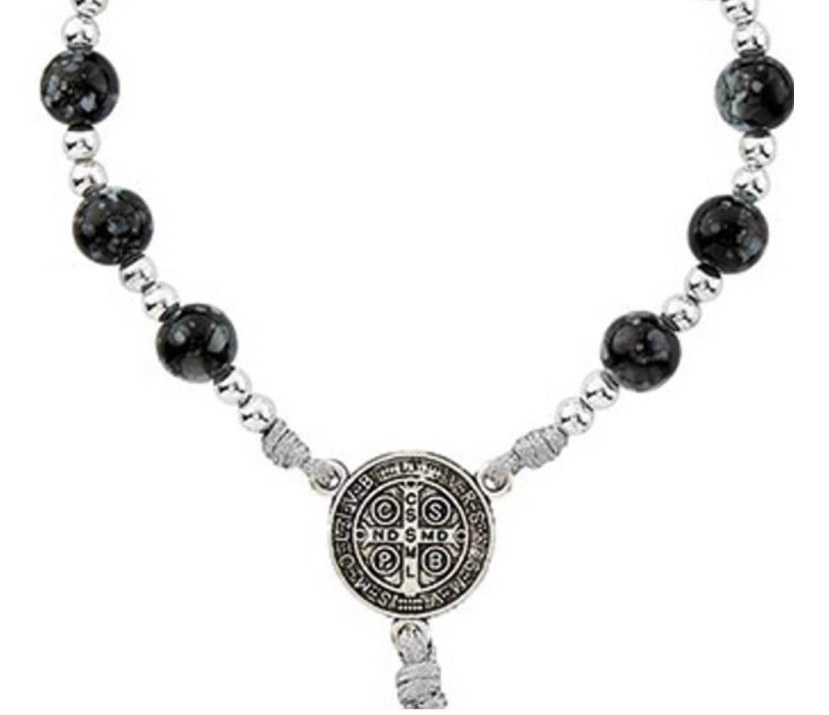 St. Benedict Marbled Auto Rosary