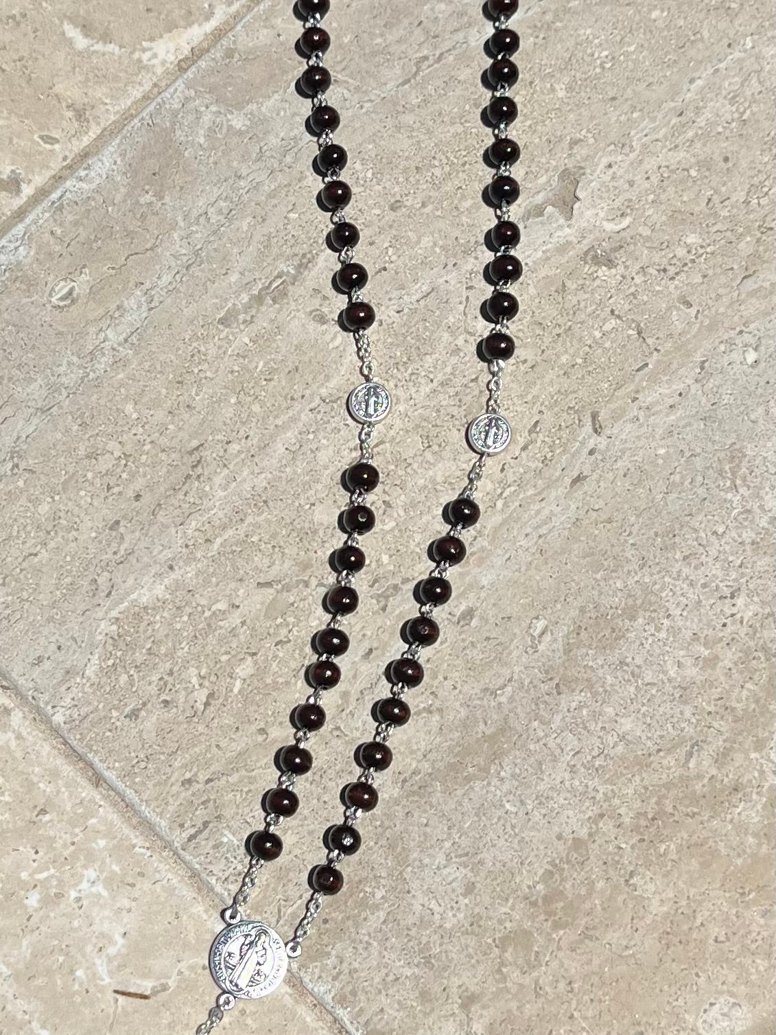 St. Benedict Rosary Brown Wood