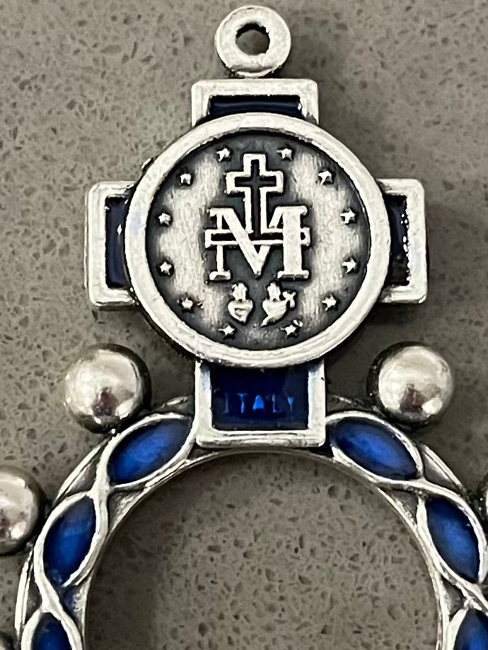Ave Maria Rosary Ring - Blue background
