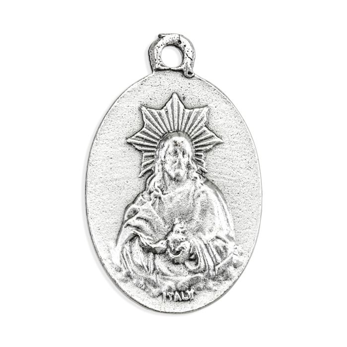 1" Oval Oxidized Our Lady of Montserrat / Sacred Heart of Jesus Medal
