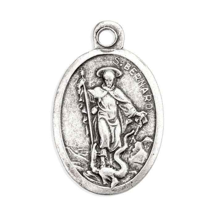 1" Oval Oxidized Saint Bernard Pray for Us Medal