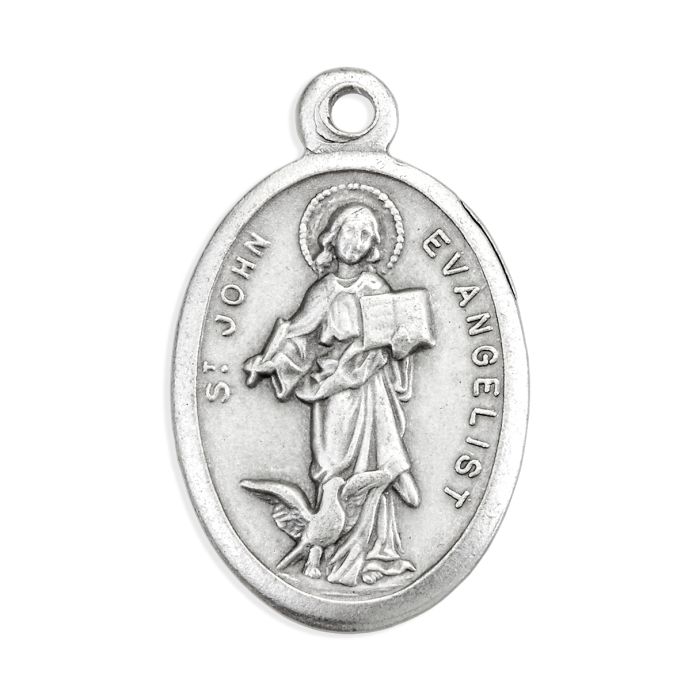 1" Oval Oxidized Saint John Evangelist Pray for Us Medal