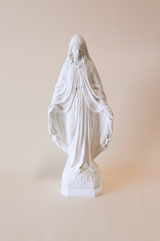 24" Our Lady of Grace All-White Outdoor Statue