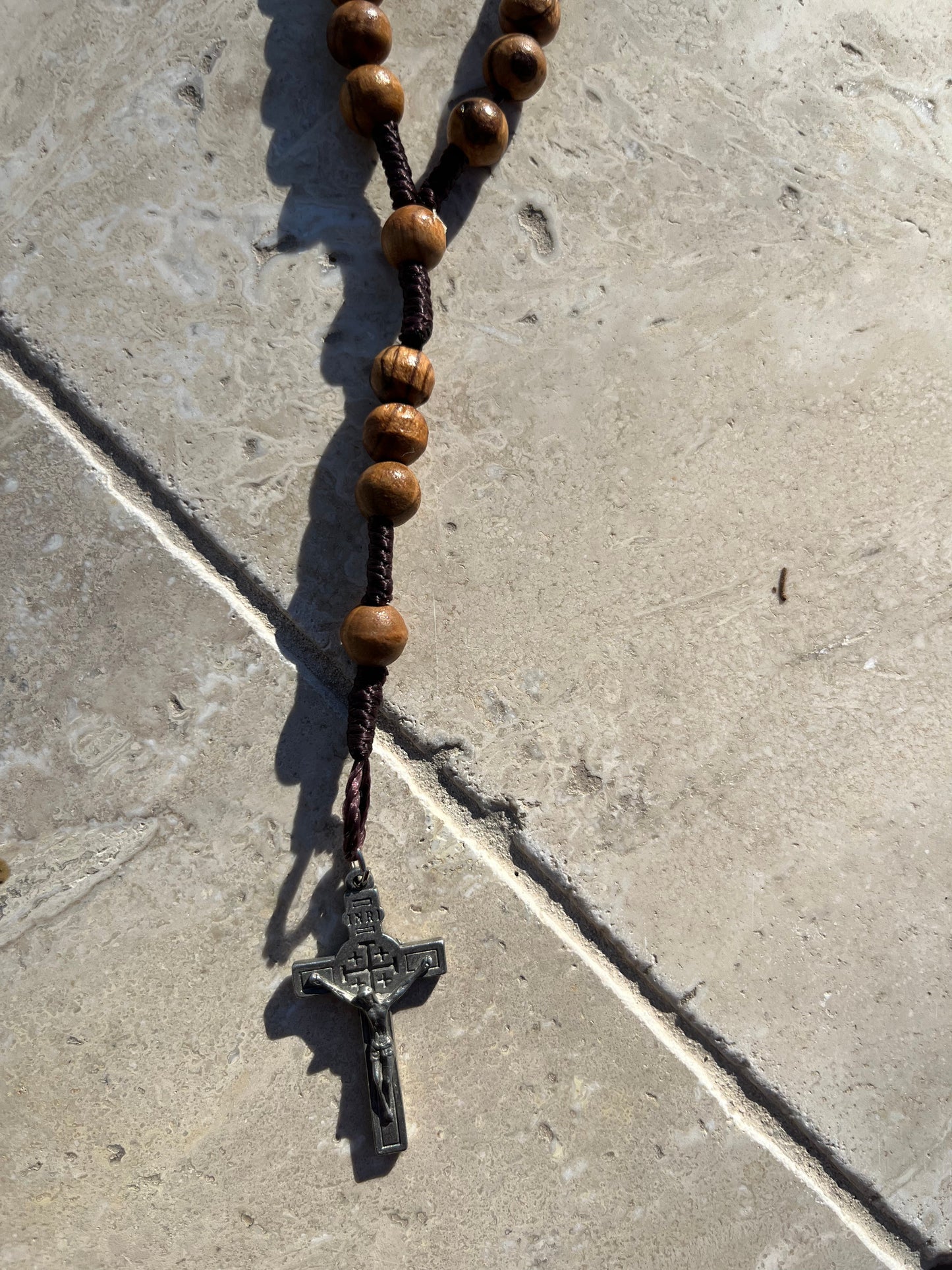 Bethlehem Olive Wood Corded Rosary - 3rd class Relic, touched to the tomb of Jesus