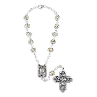 6mm Rhinestone Crystal Bead Auto Rosary with 4-Way Medal