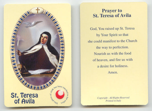 St. Teresa of Avila Relic Prayer Card – A Devotional Tribute to the Mystic Saint