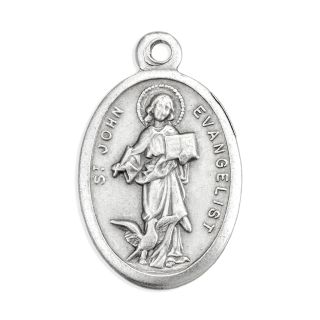 1" Oval Oxidized Saint John Evangelist Pray for Us Medal