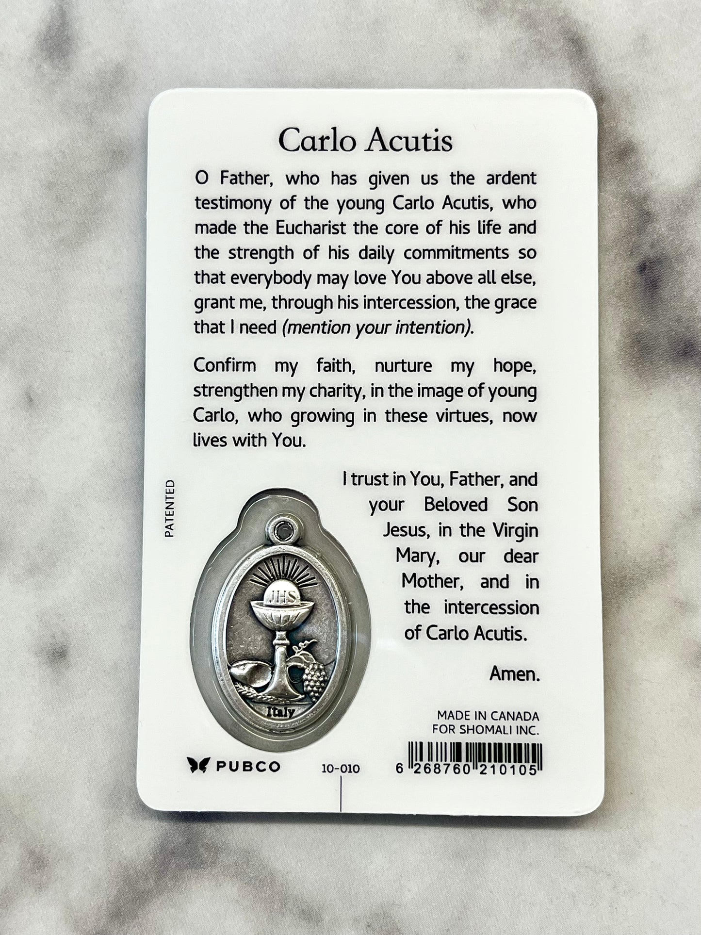 Carlo Acutis Prayer Card with Medal