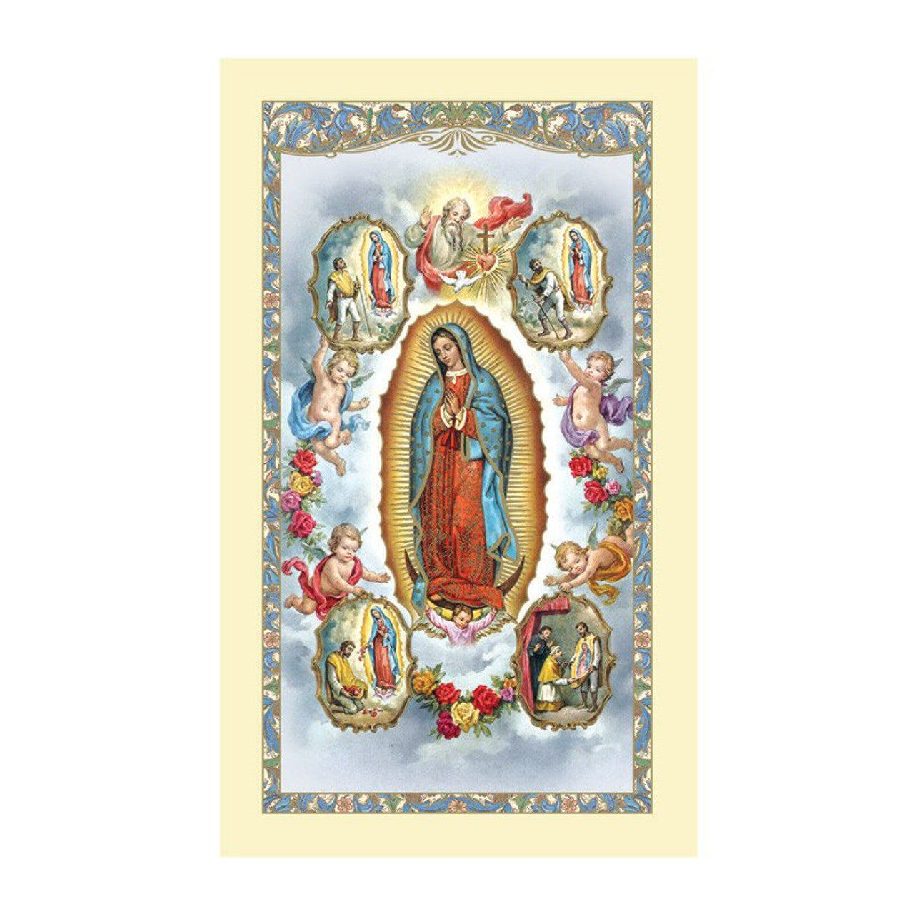 Our Lady of Guadalupe with Visions Laminated Holy Prayer Card