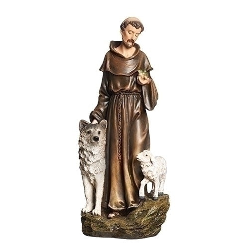 ST FRANCIS OF ASSISI with Wolf and Lamb Desktop Statue - 9.75"